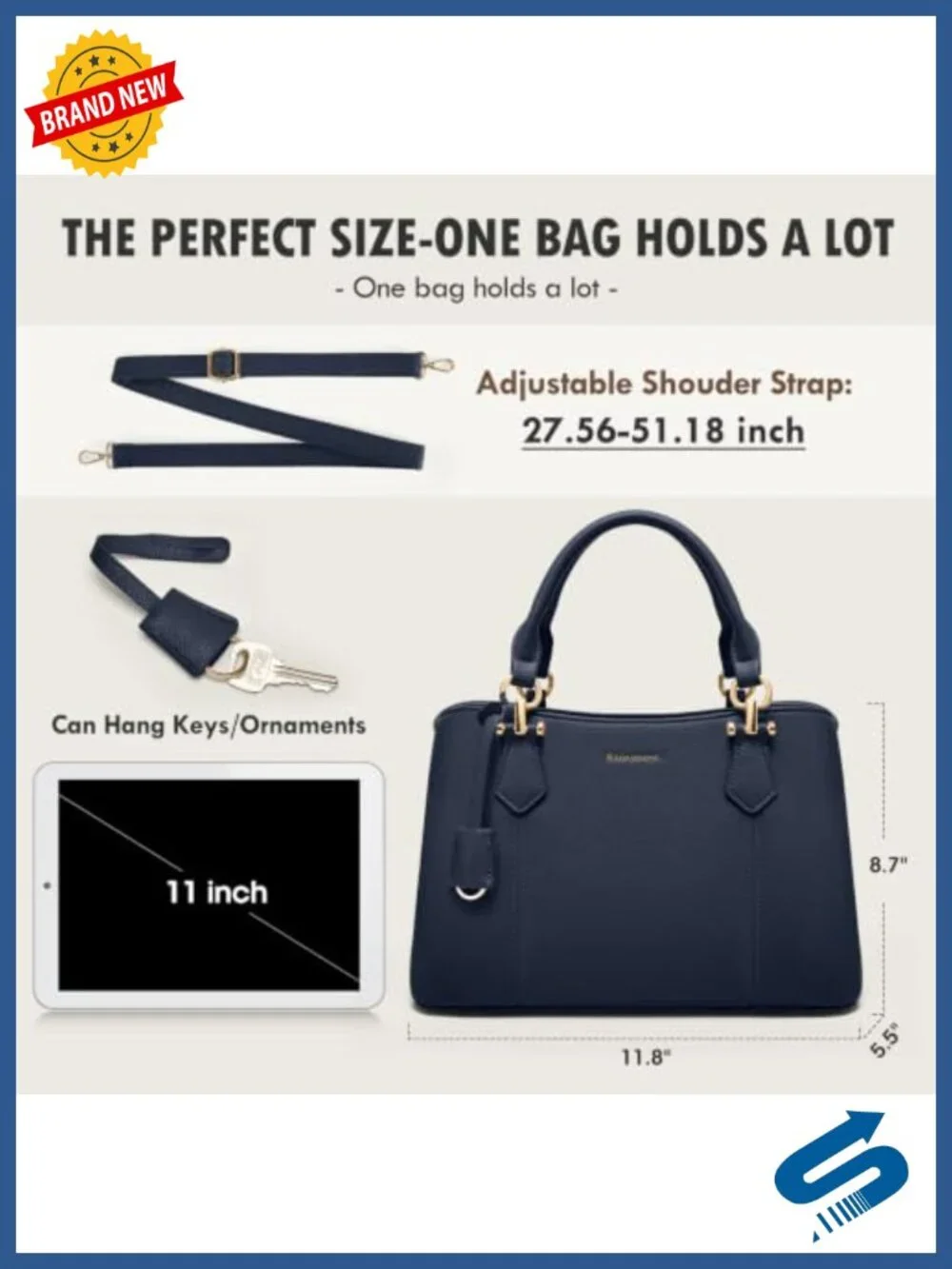 Waterproof PU Leather Satchel Handbag for Women, 11-inch iPad Compatible, Top